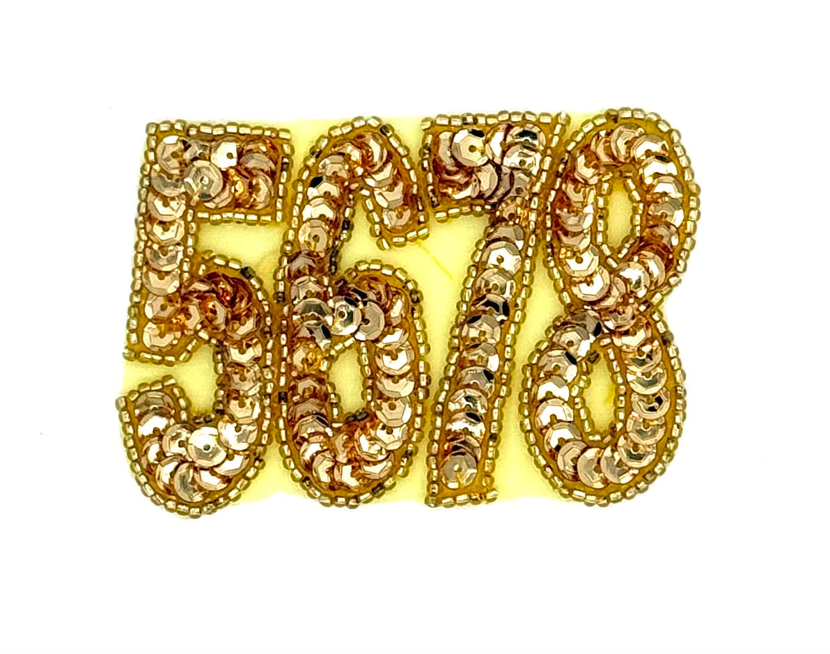 Gold Sequined Embroidered Patch Features the Numbers "5678" - Choice of Two Sizes