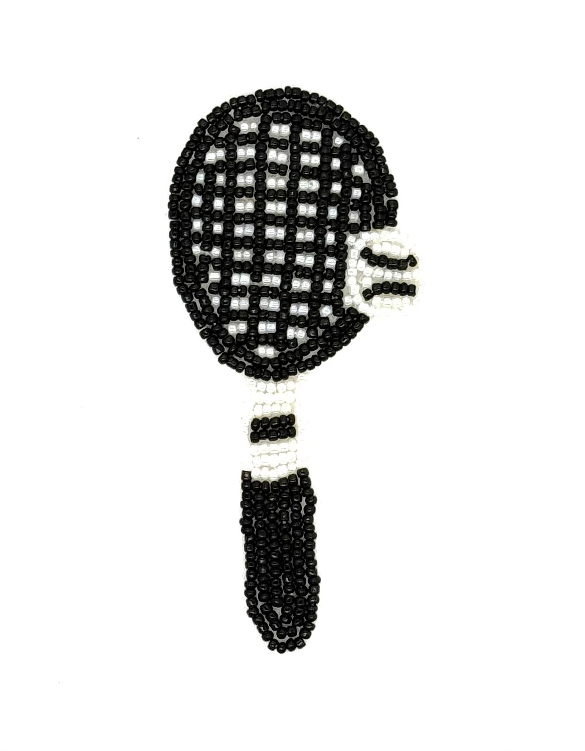 Tennis Racquet - Black/White Glass Beads 4" x 2"