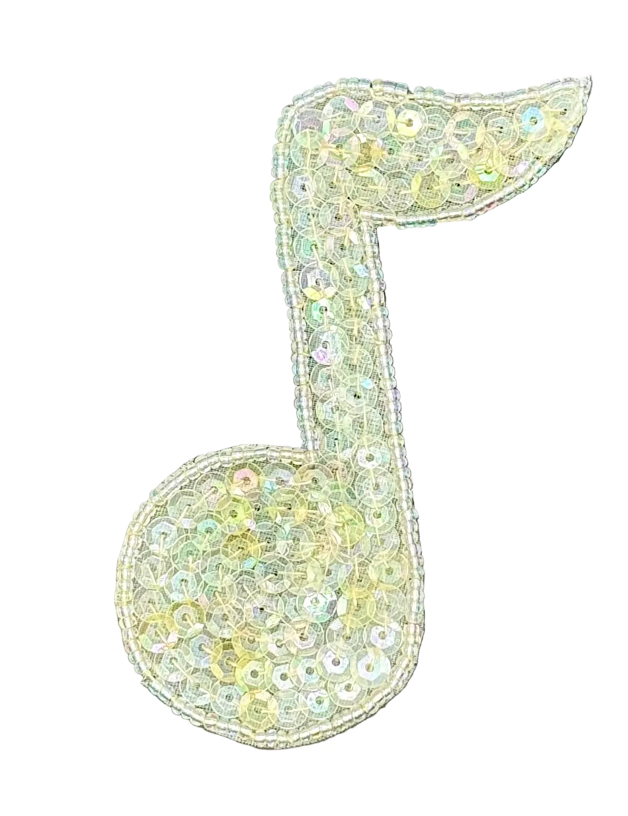 Musical Single Note Appliqué - Iridescent Sequins Glass Beads 3.5" x 2.5