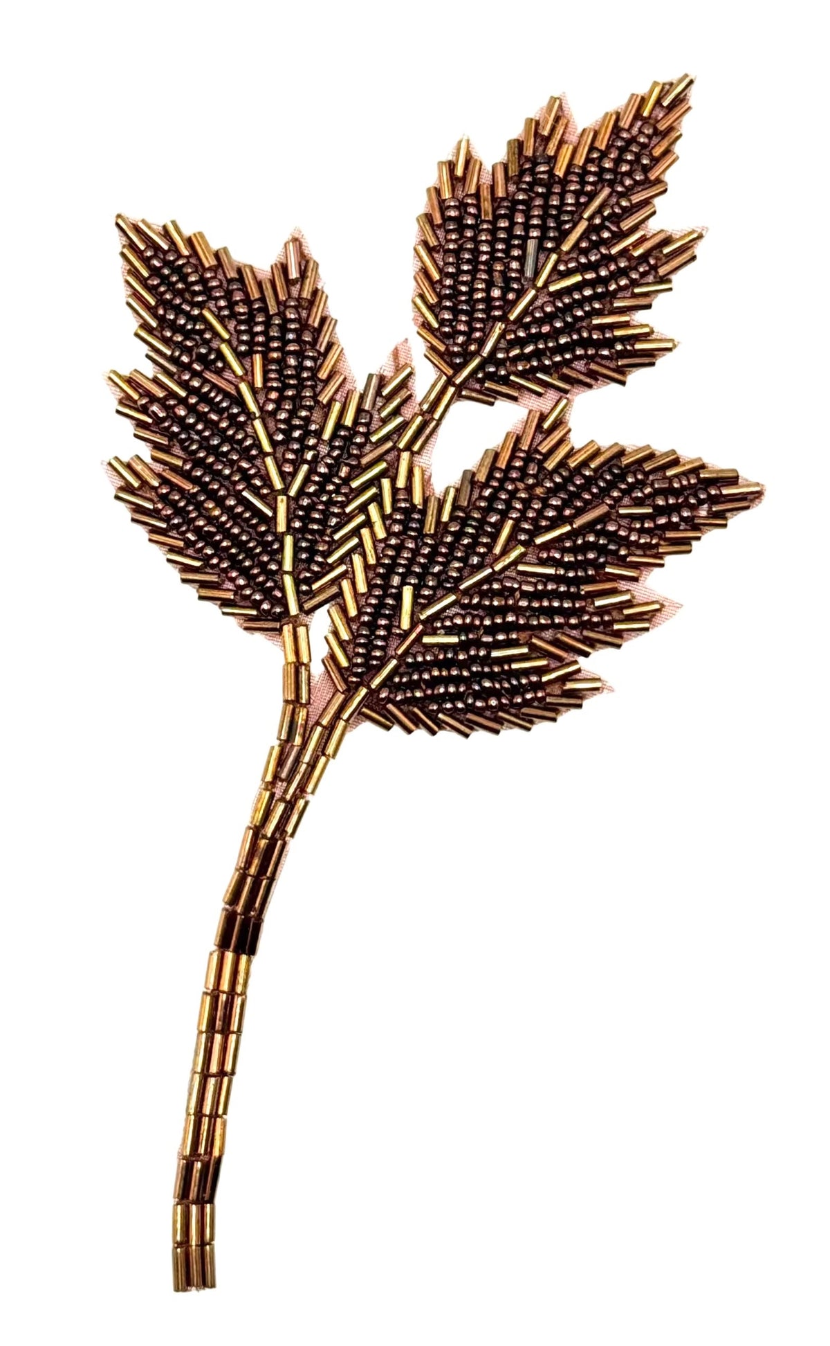Bronze Beaded Leaf Appliqué – Bugle & Glass Beads – 6" x 3.5"