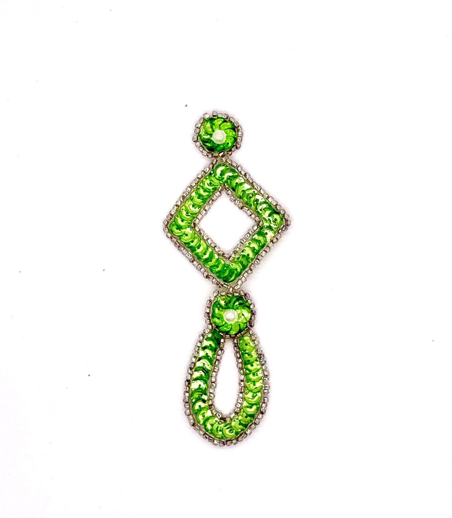 Designer Motif Drop with Lime Green Silver Beads 4.5" x 2"