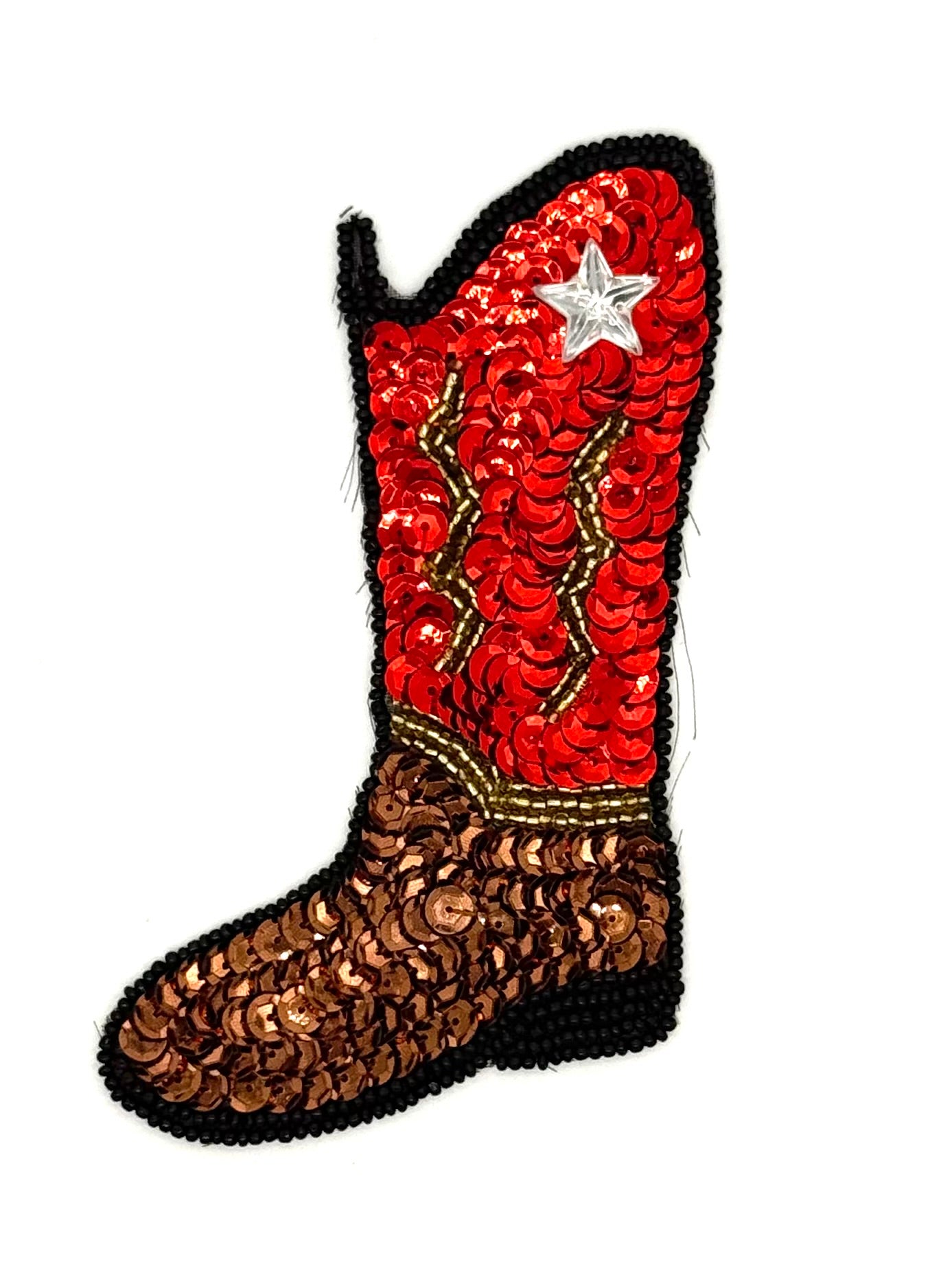 Cowboy Appliqué - Red/Bronze Sequins - Black/Gold Beads - Star 5.5"x 3"