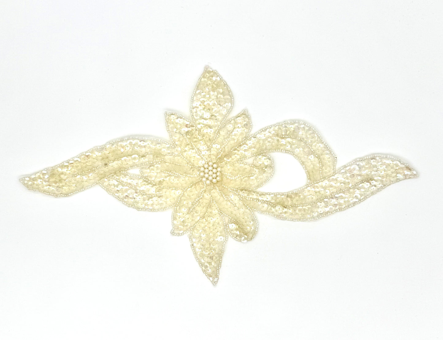 Designer Motif Flower - Iridescent Beige Sequins/Beads 12.5" x 7.5"