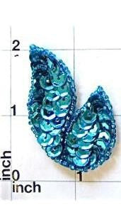 Par de hojas o individual con lentejuelas y abalorios turquesa 2”x1.25”