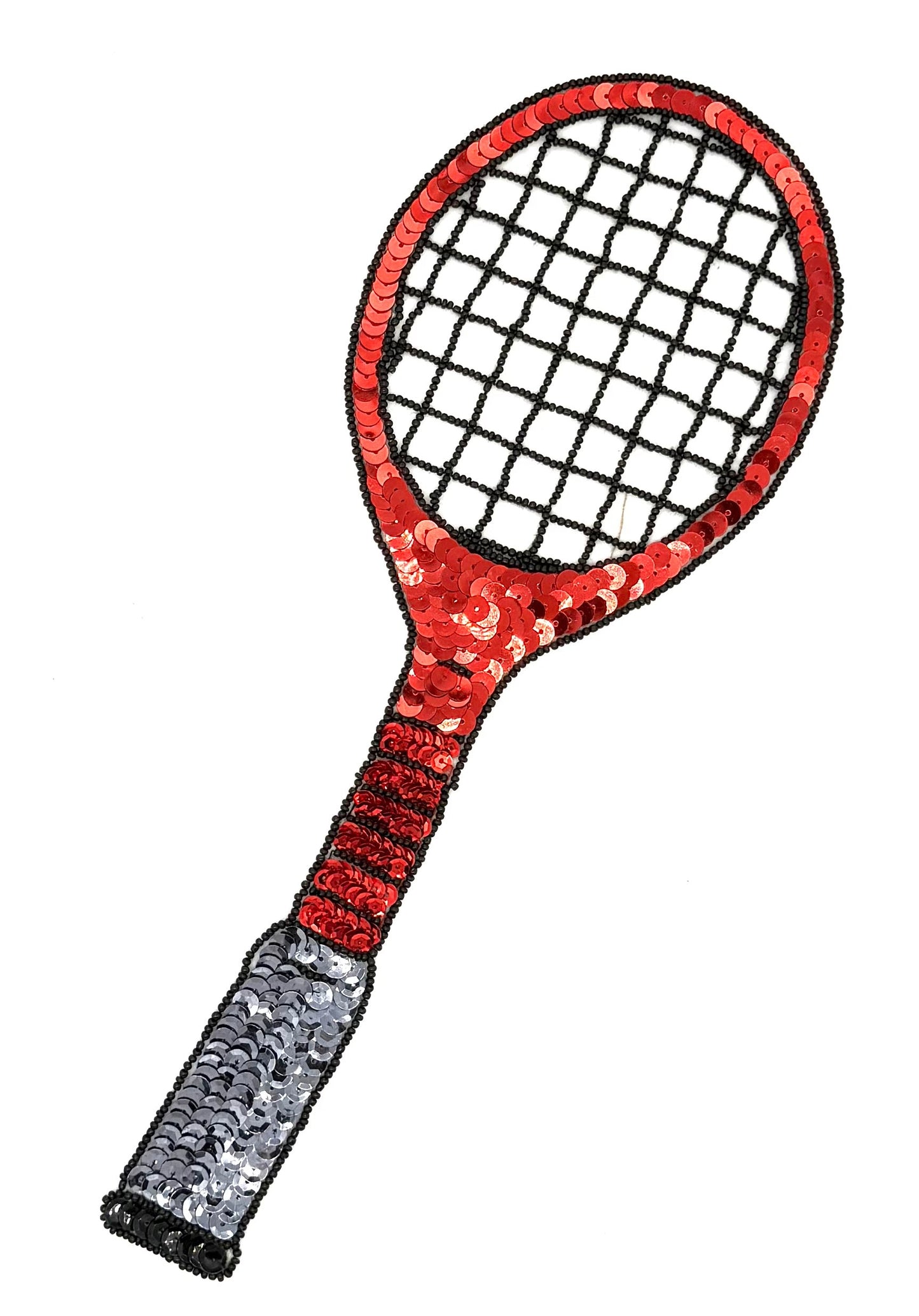 Tennis Racquet - Red/Gray/Black Sequins - Black Glass Beads