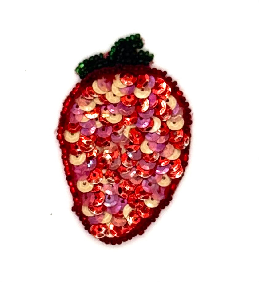 Strawberry Appliqué - Multicolored Sequins - Glass Beads 2.5" x 1.5"