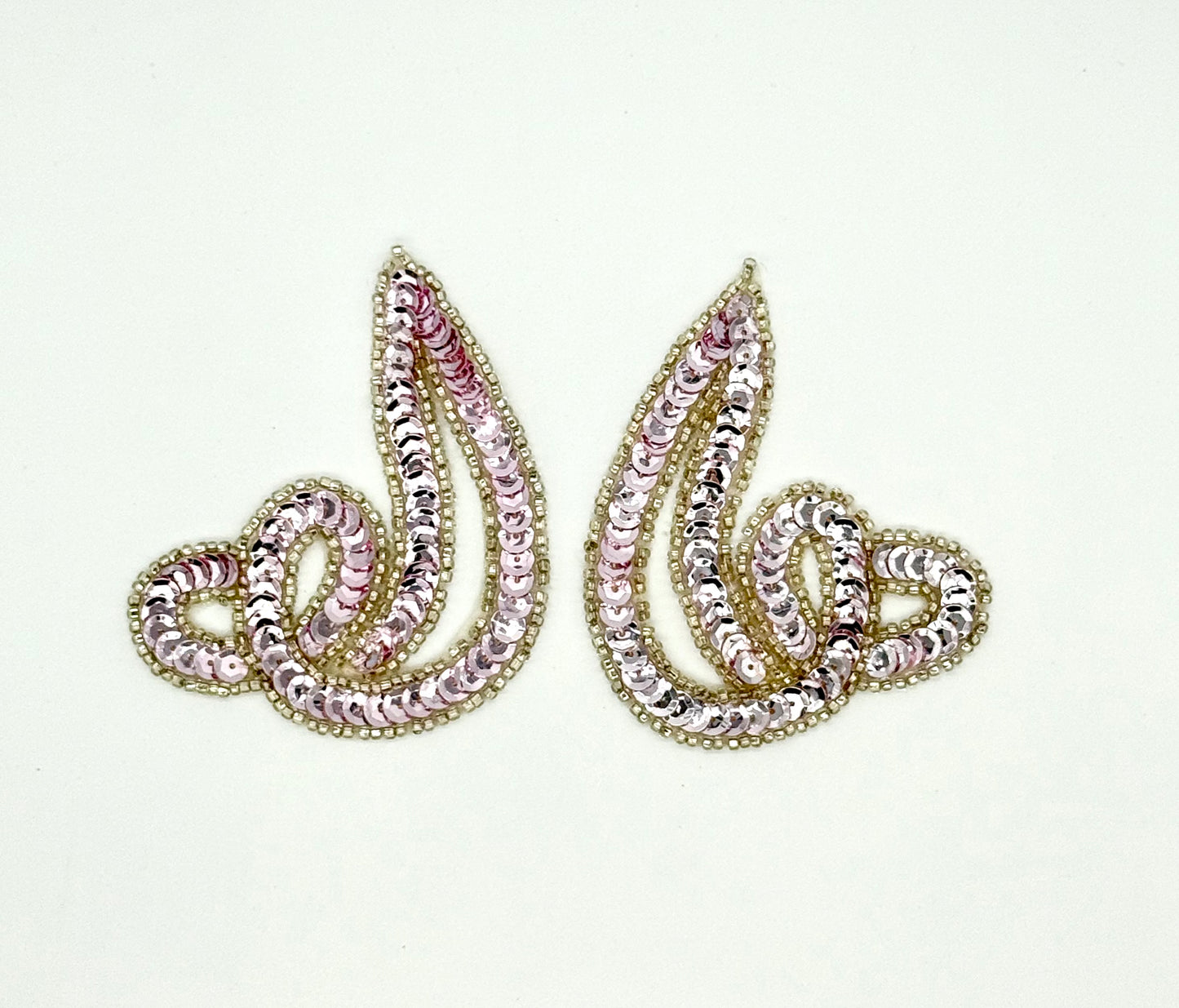Designer Motif Swirl - Lite Pink Sequins - Silver Beads 3.5" x 3"
