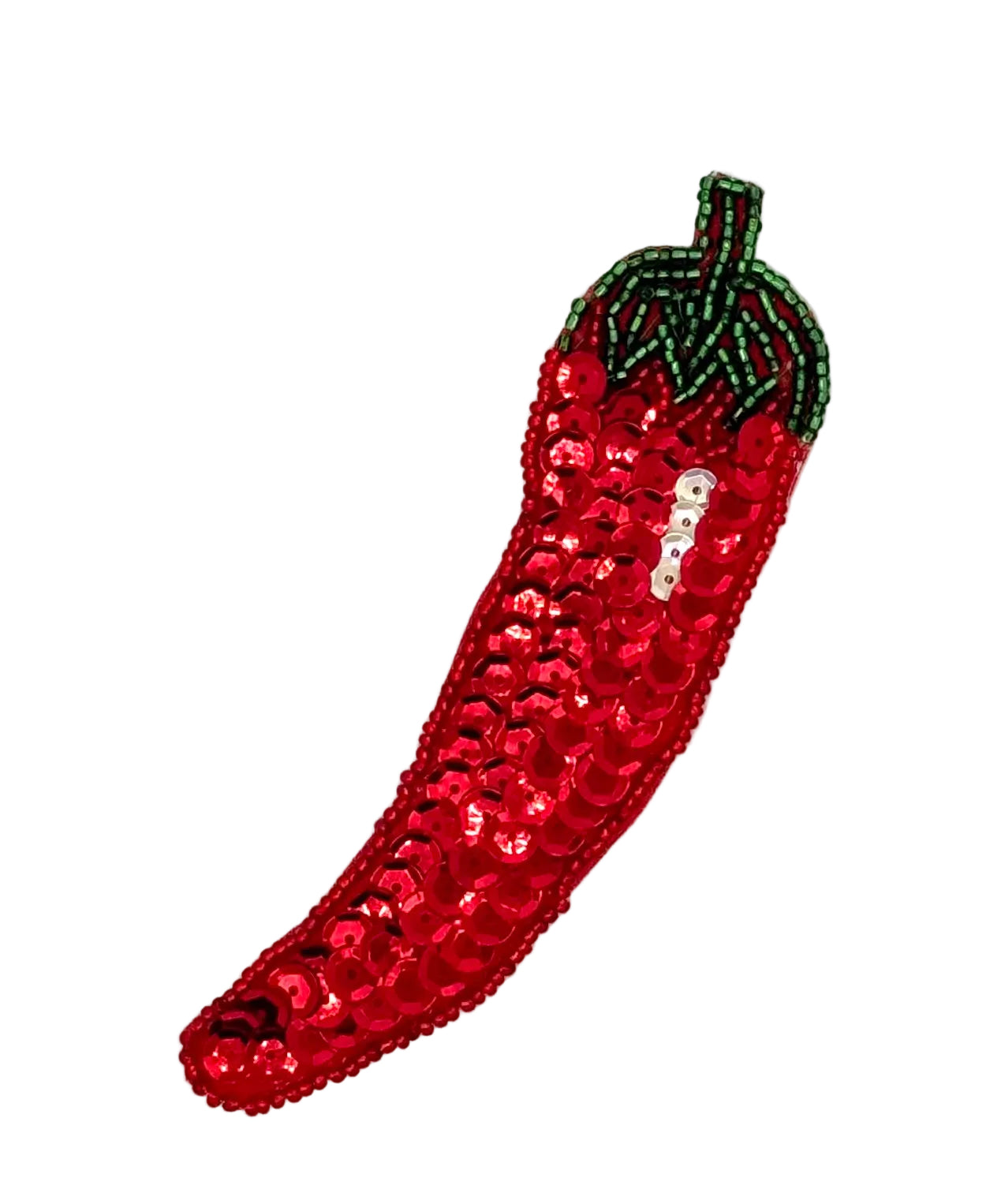 Chili Pepper Appliqué - Red Sequins- Green/Red Glass Beads 5" x 1.25"