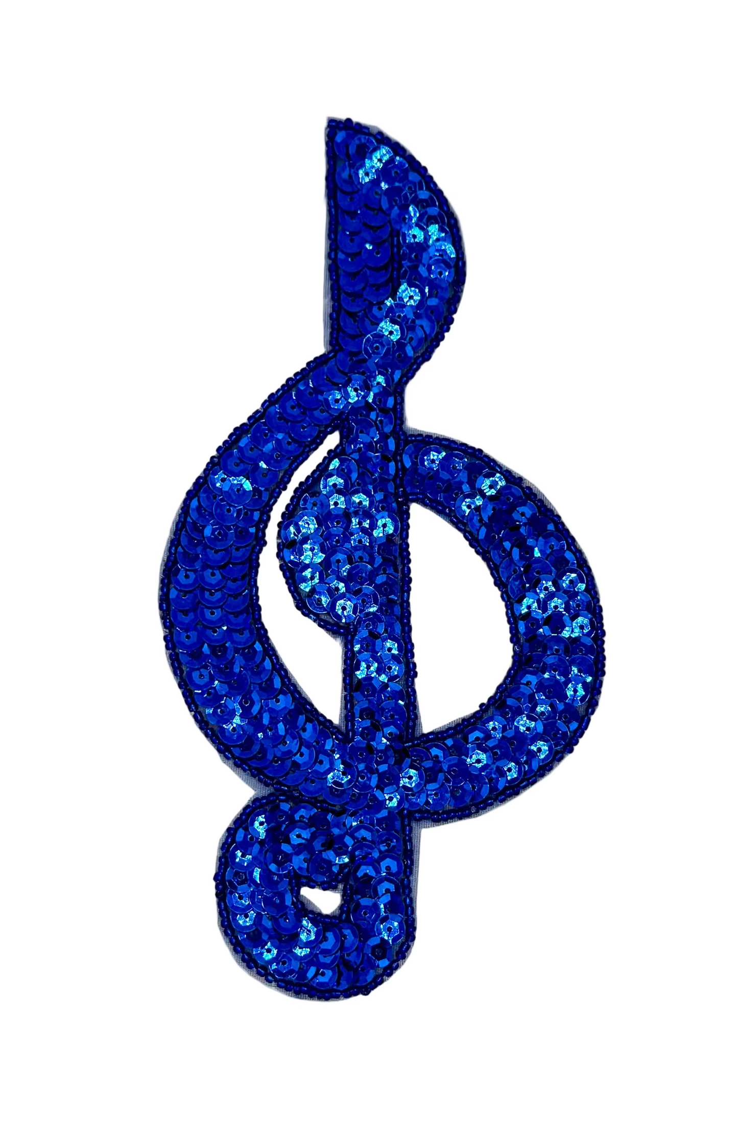 Aplique de clave de sol con lentejuelas y cuentas totalmente azules royal de 7.5" x 3.75"