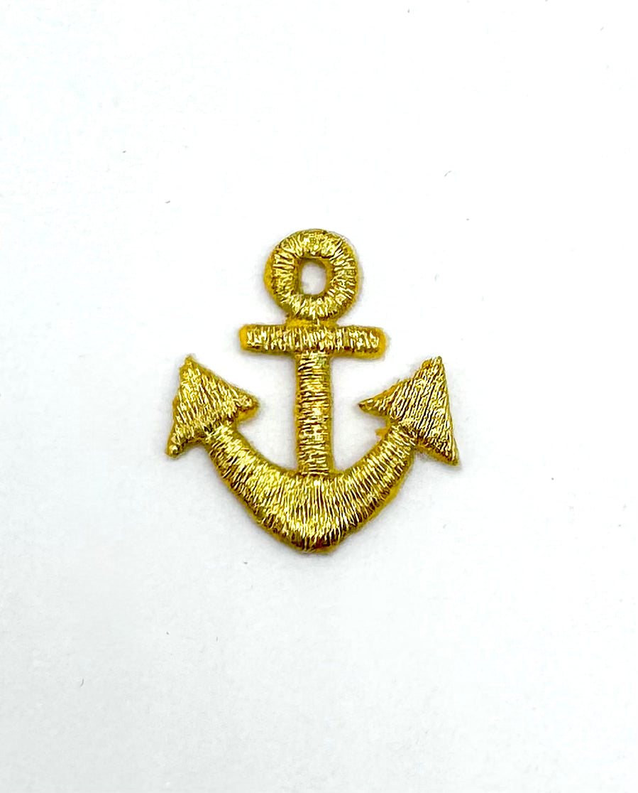 Gold Metallic Anchor Embroidered Iron-On 1" x 1"