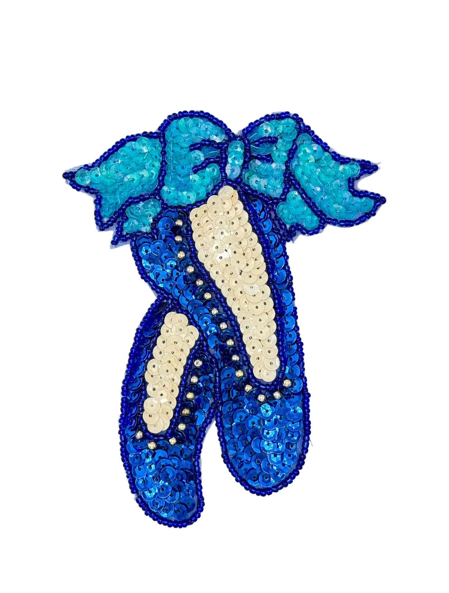 Zapatillas de ballet con lentejuelas turquesas y azul real y abalorios dorados y azul real 5.5” x 4”