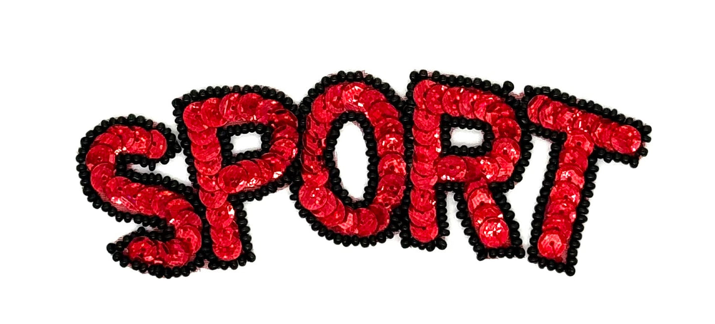 "Sport" Word - Red Sequins -Black Beads 5" x 1.75"
