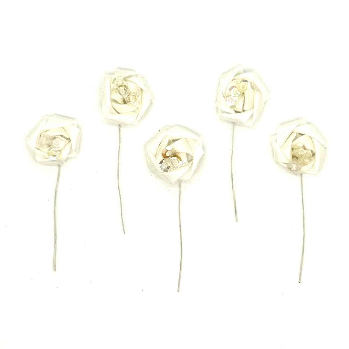 Juego de 5 flores de satén blanco de 3,8 x 7,6 cm