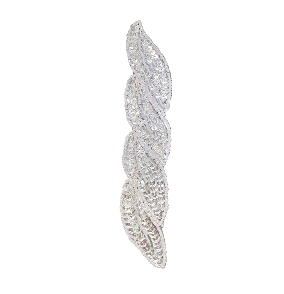 Four Leaf Cascade Appliqué - Iridescent White Sequins - Beaded Trim 7" x 1.25"