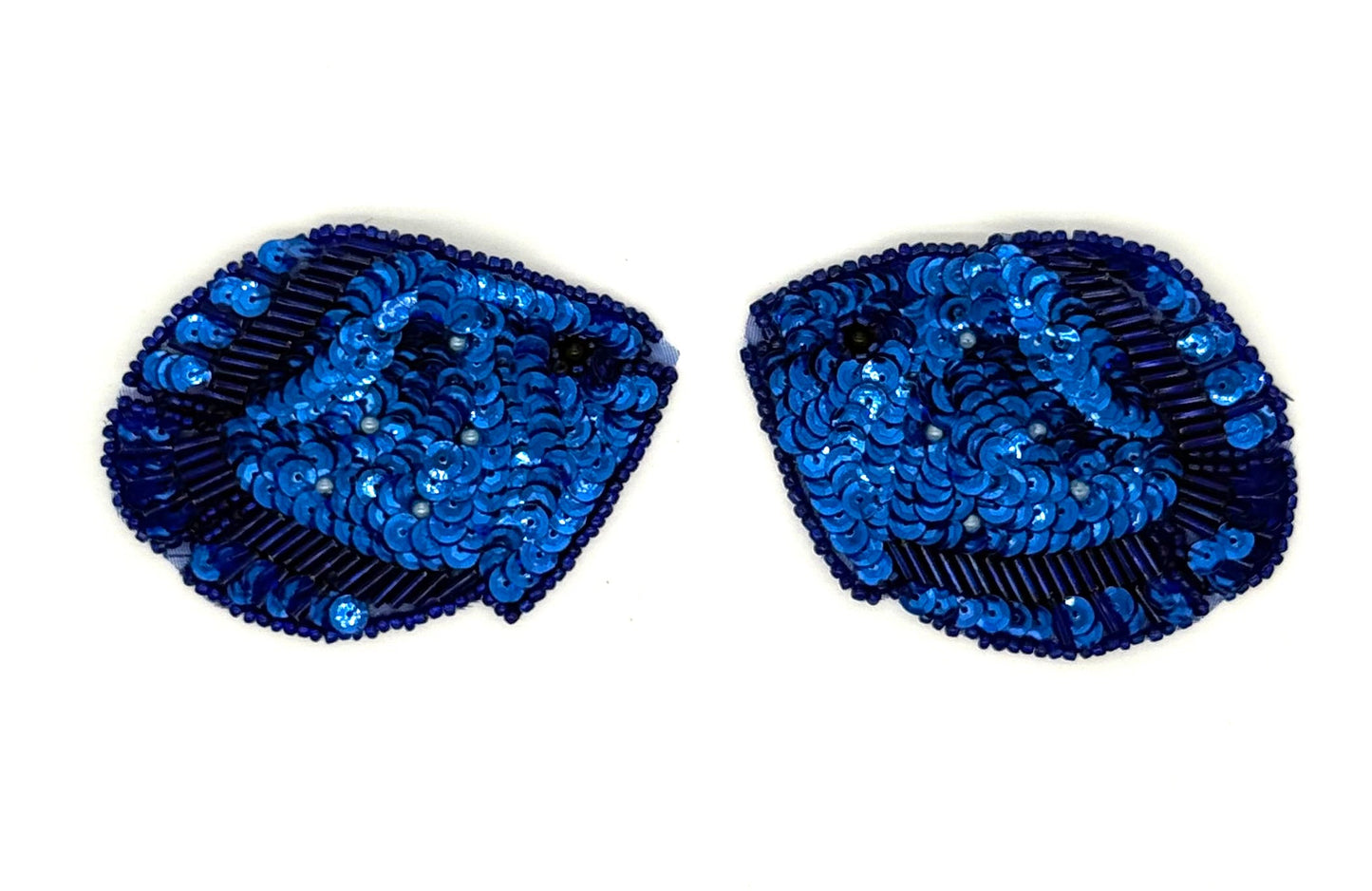 Fish Pair Appliqué - Royal Blue Sequins/Beads 3" X 2.5"