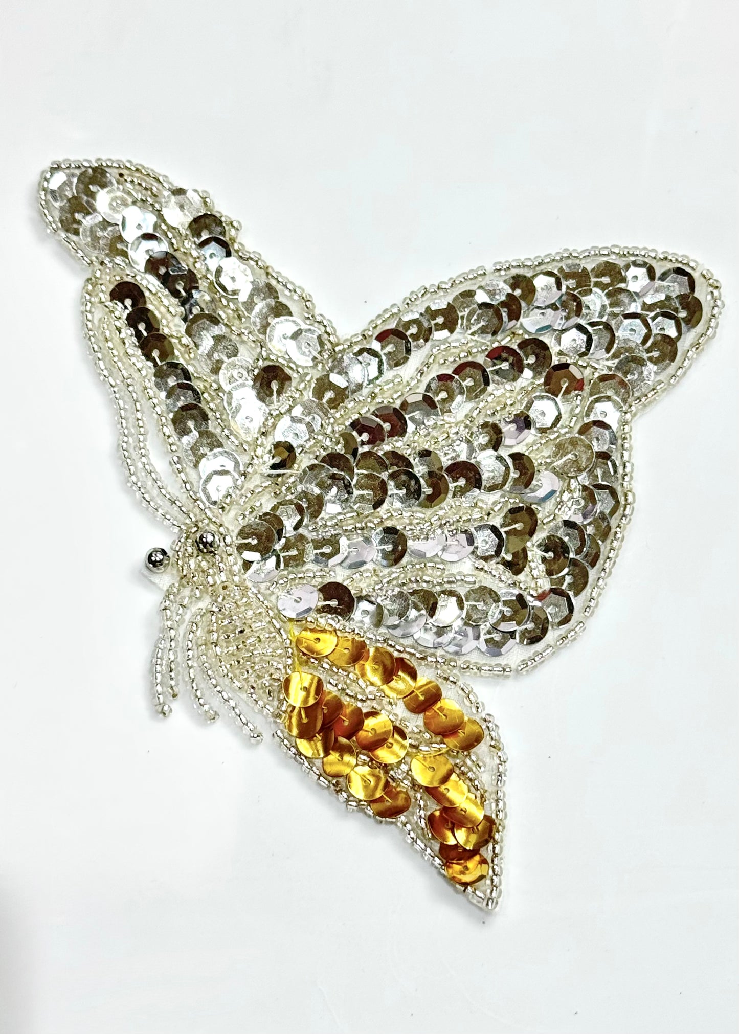 Butterfly with Silver and Gold Sequins and Silver Beads 5.5" x 4"