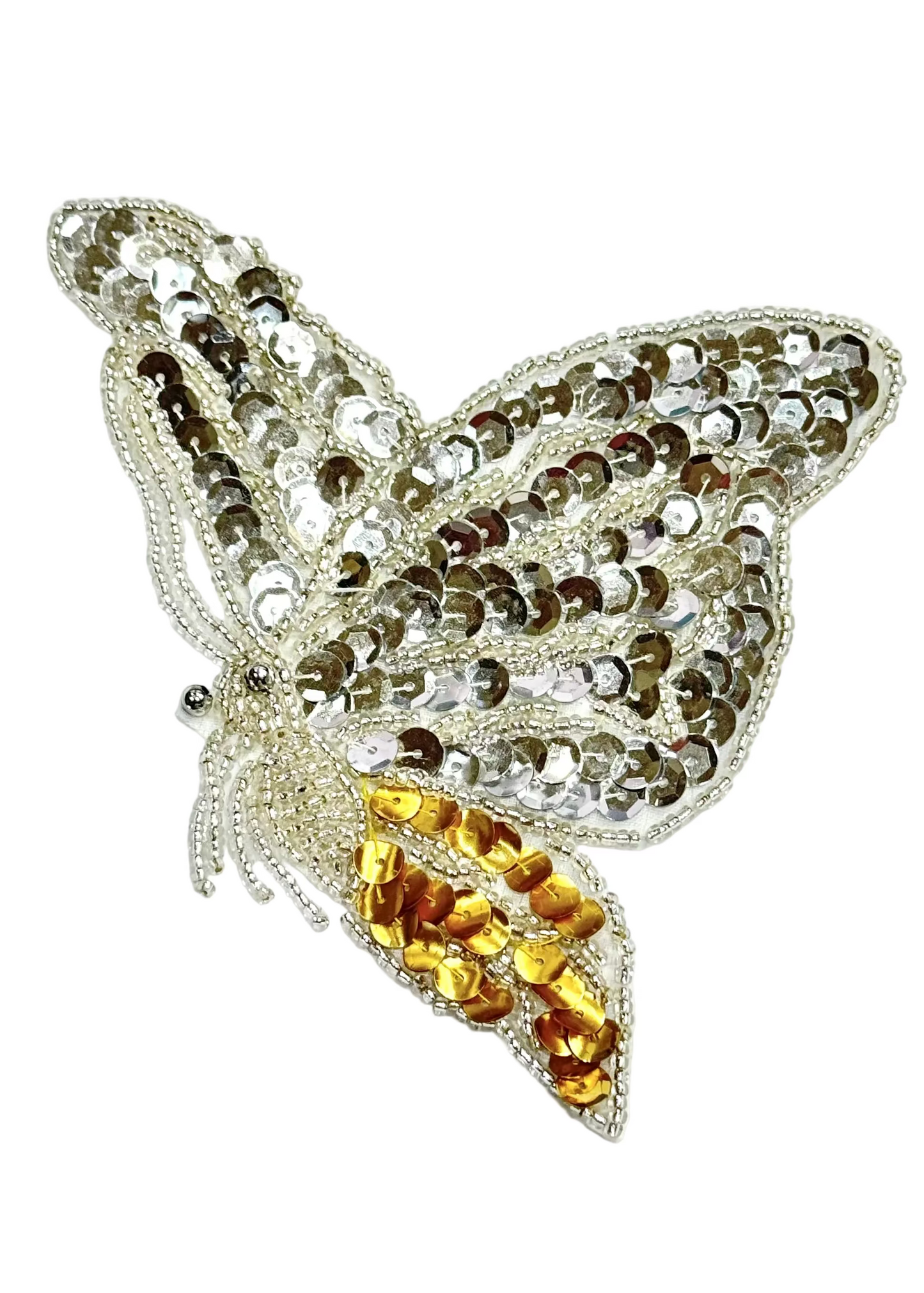 Butterfly with Silver and Gold Sequins and Silver Beads 4.5" x 4.25"