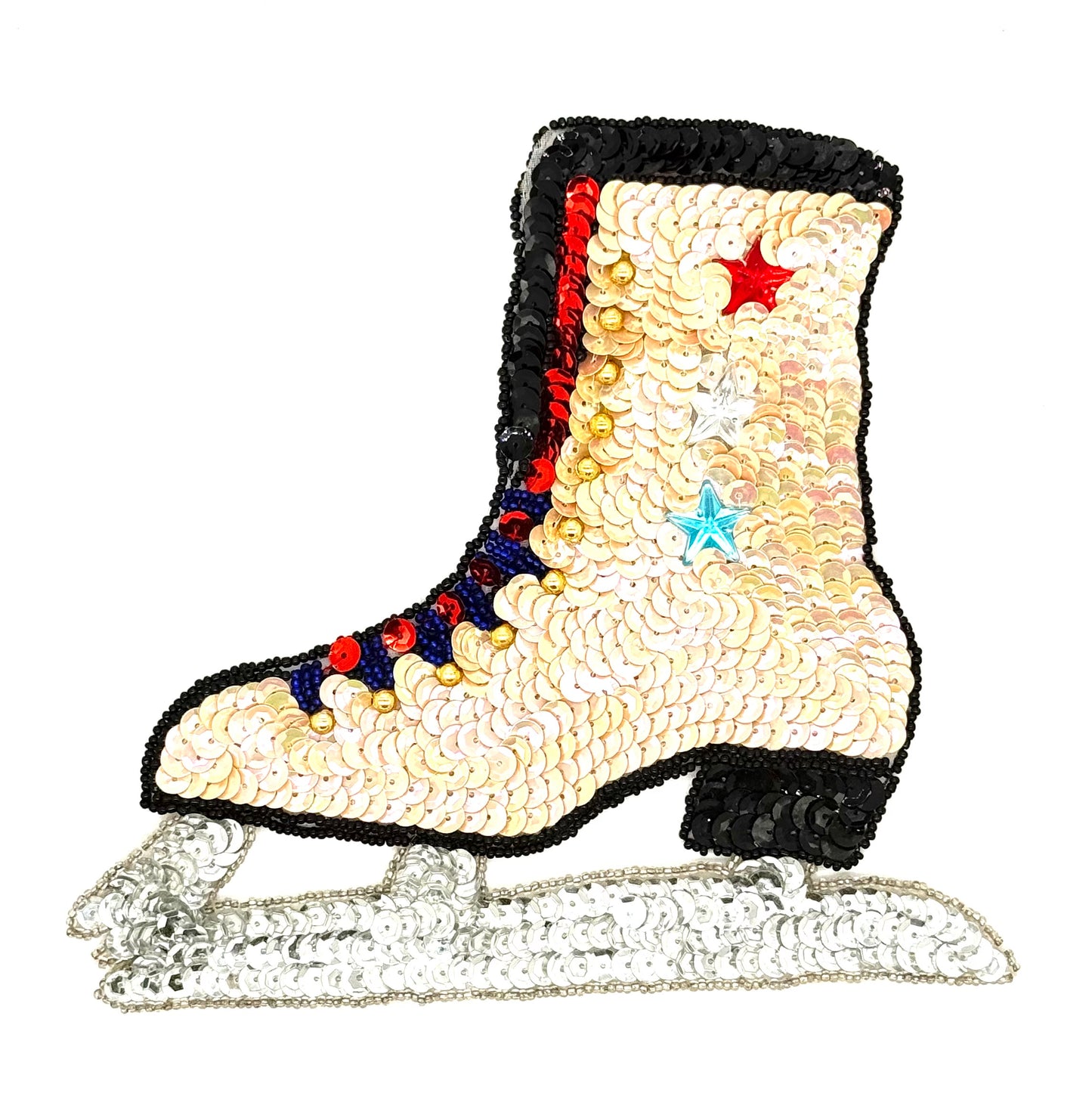Ice Skate - Multicolored Sequins - Glass Beads - Rhinestone Stars - 7" x 6.5"