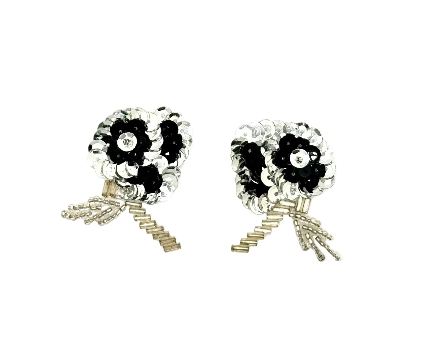 Flower Pair with Gold or Black and Silver Sequins and Beads Two Variants 2" x 1.5"