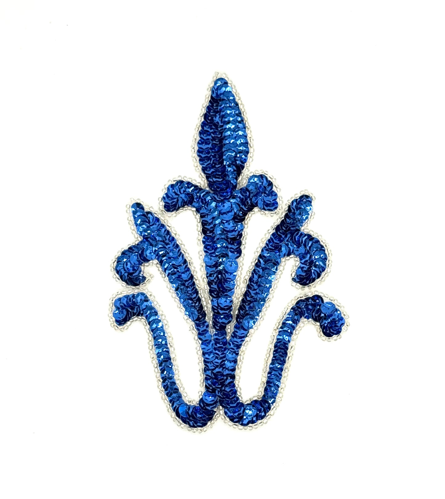 Designer Motif - Blue Sequins - Silver Beaded Trim 6” x 4"