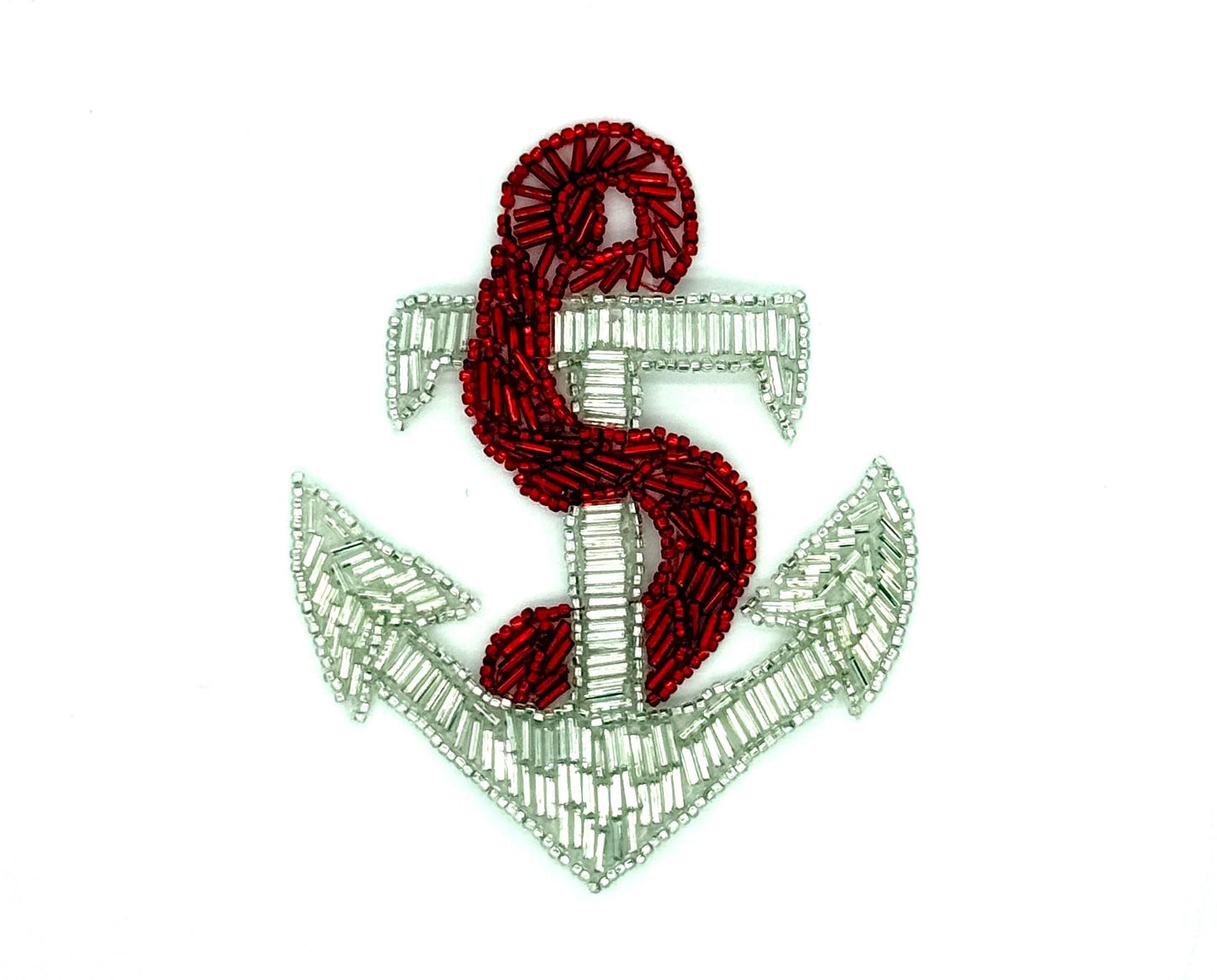 Ancla con Cuerda - Cuentas de Plata/Rojas 4.5" x 3.5"