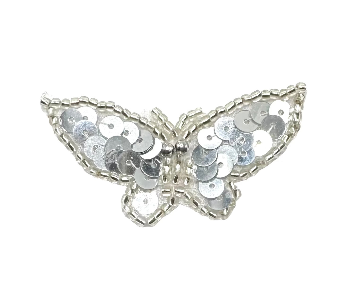 Sequin Butterfly - Silver Sequins and Beads 2" x 1"