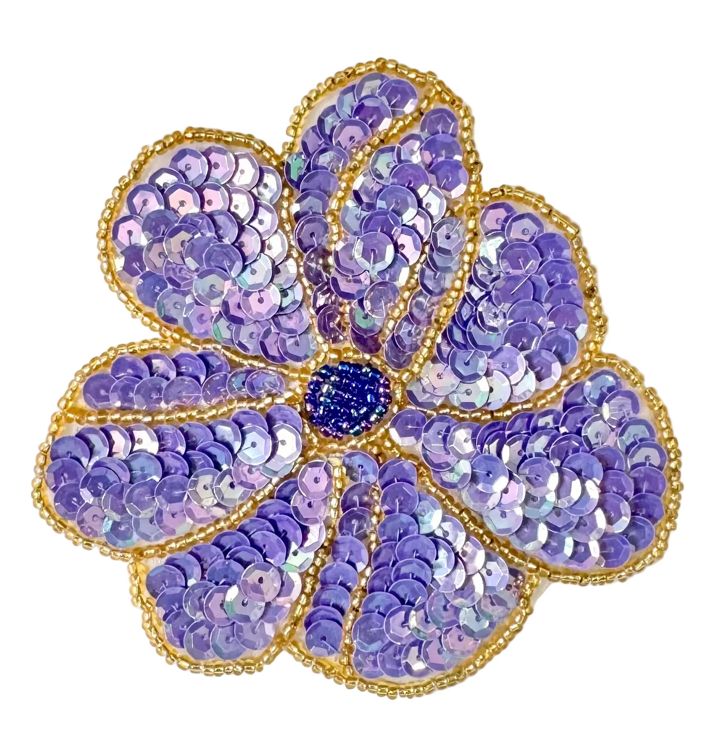 Flor con lentejuelas morado claro de 4"
