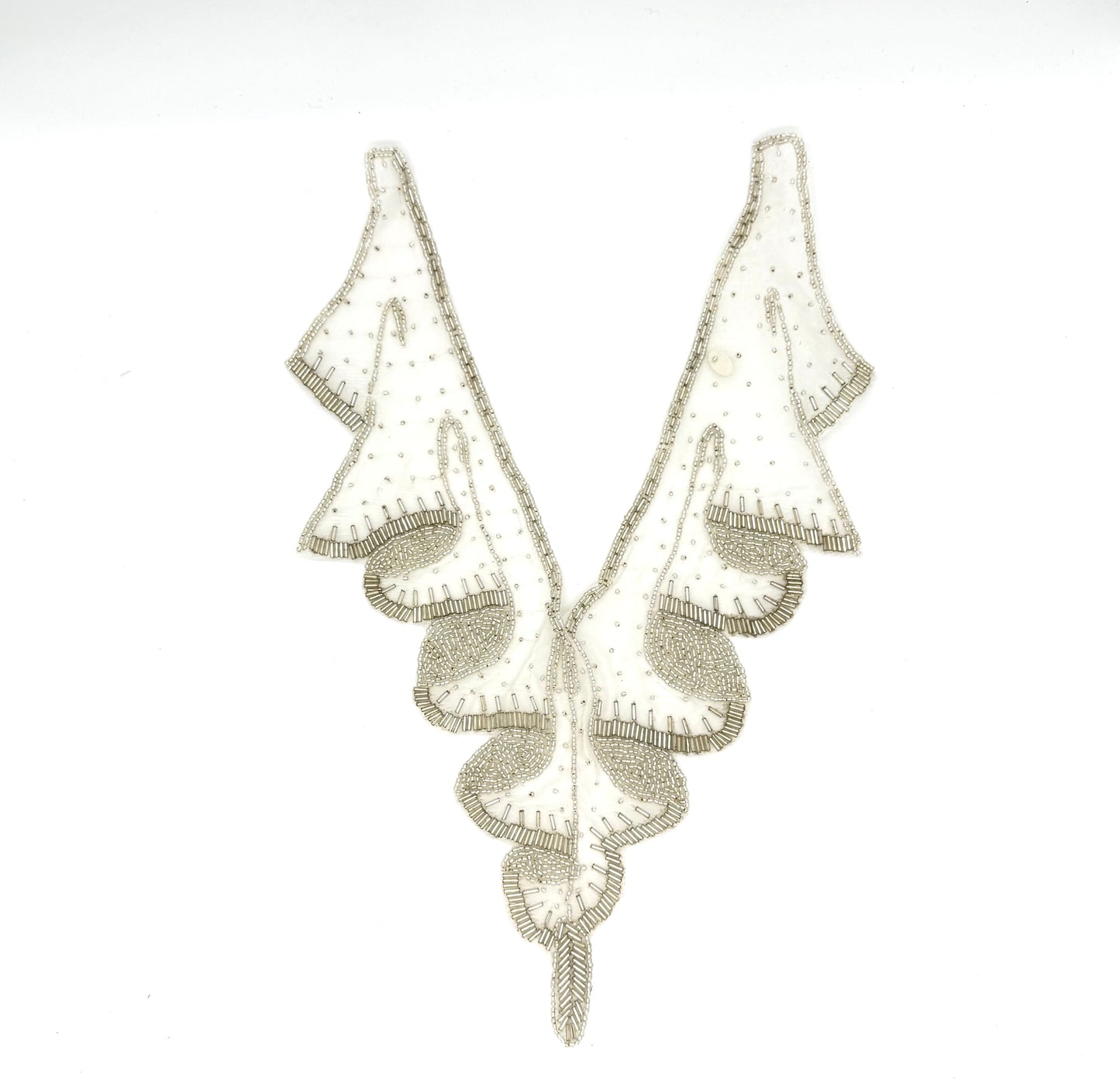 Designer Motif Bodice - Silver Glass Beads - White Background 15”x 11”
