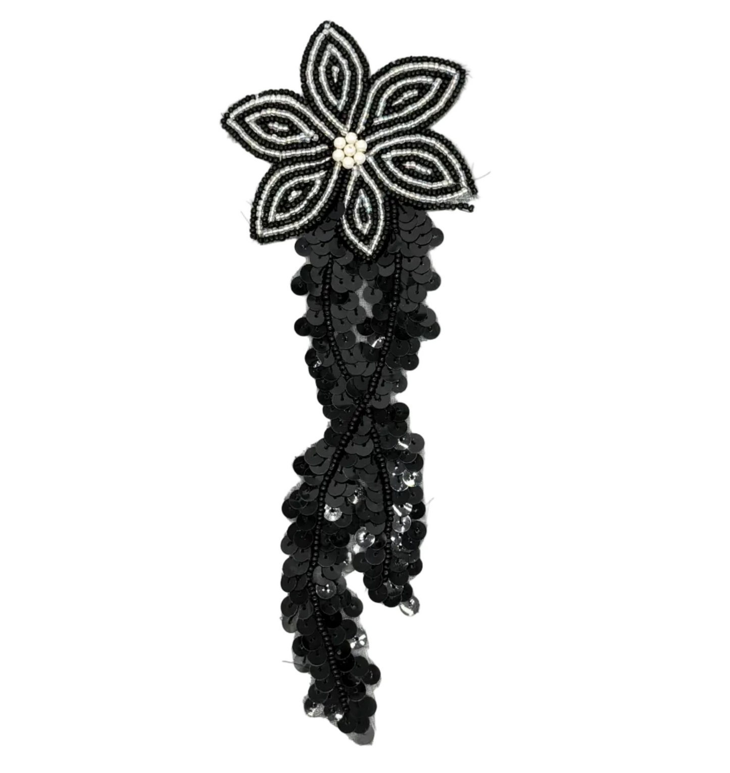 Flower Black and Silver Beads and Sequins 9" x 3"