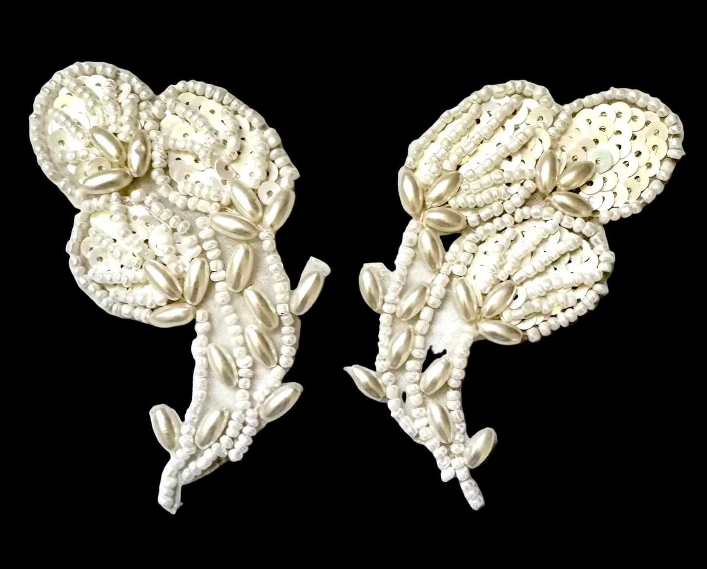 Flower Pair with White Beads and Sequins 1.5" x 3"