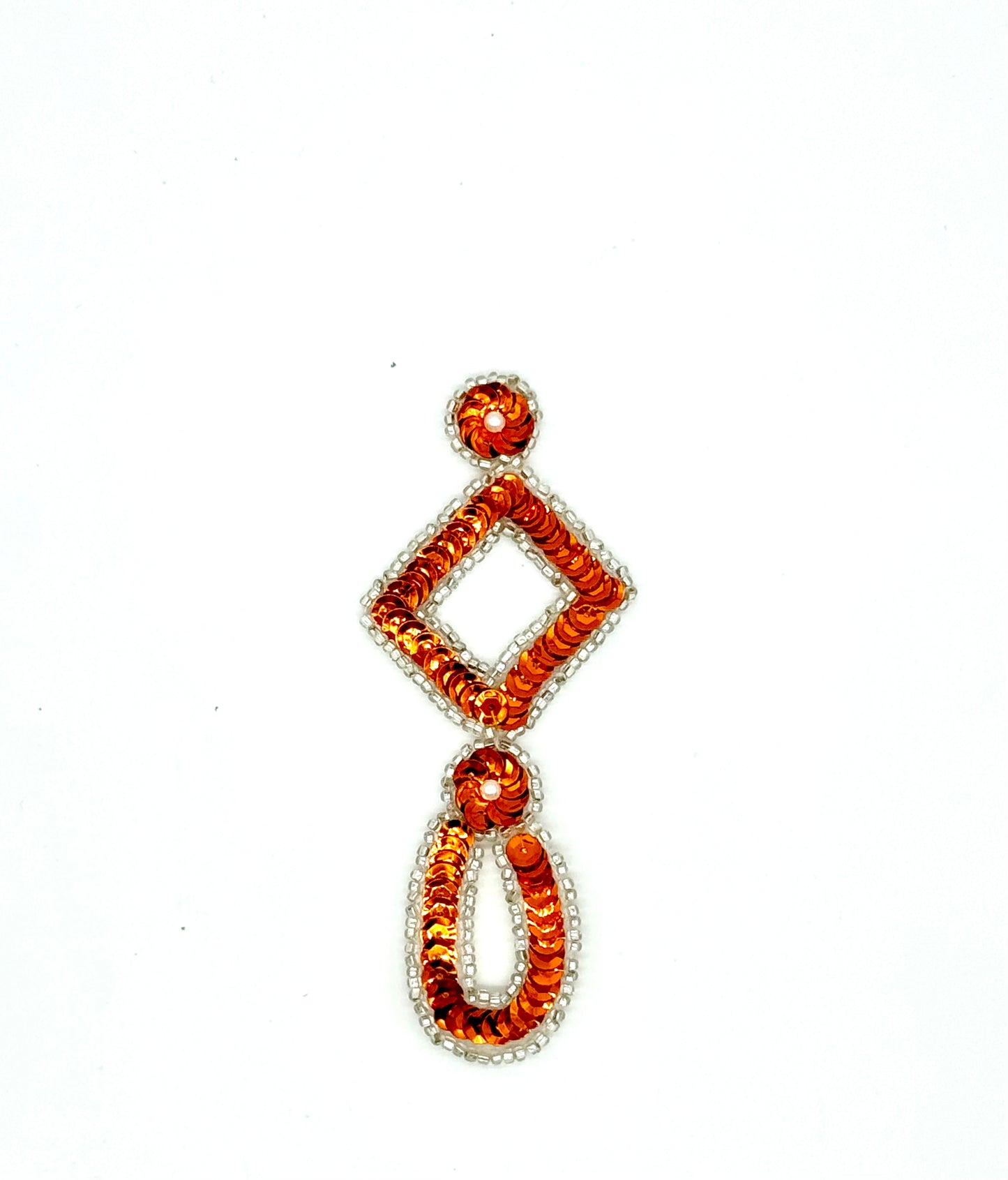 Designer Motif Drop with Orange Sequins Silver Beads 4.5" x 2"