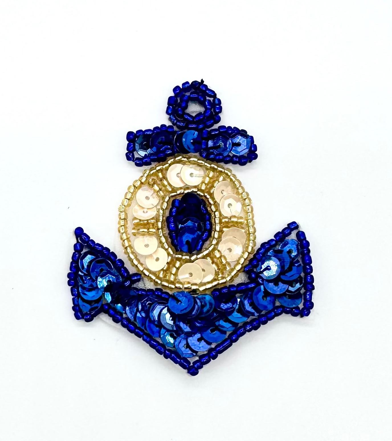 Anchor - Blue/Beige Sequins - Blue/Gold Beads - 2.5" x 2"