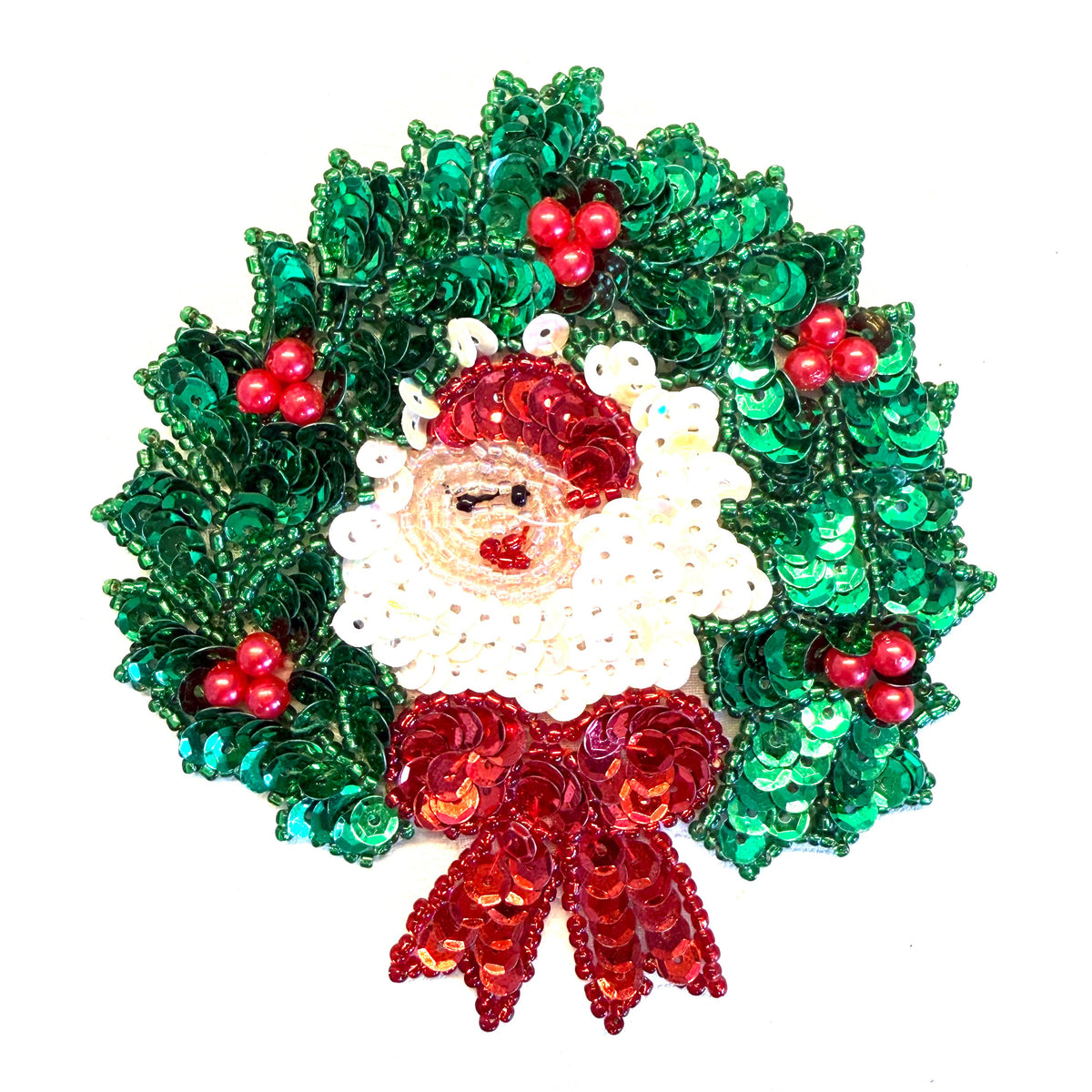 Corona con Santa y Lazo Rojo 4.25”x 4”