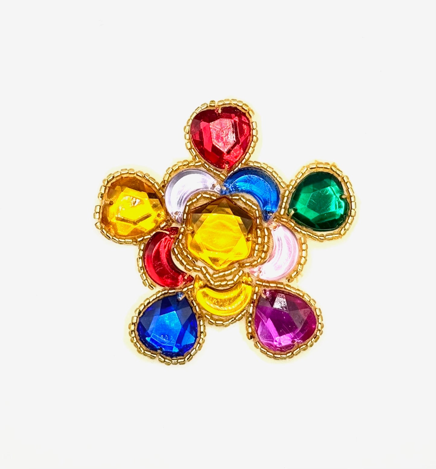 Diseño de autor con piedras multicolor y centro dorado de 7,62 cm