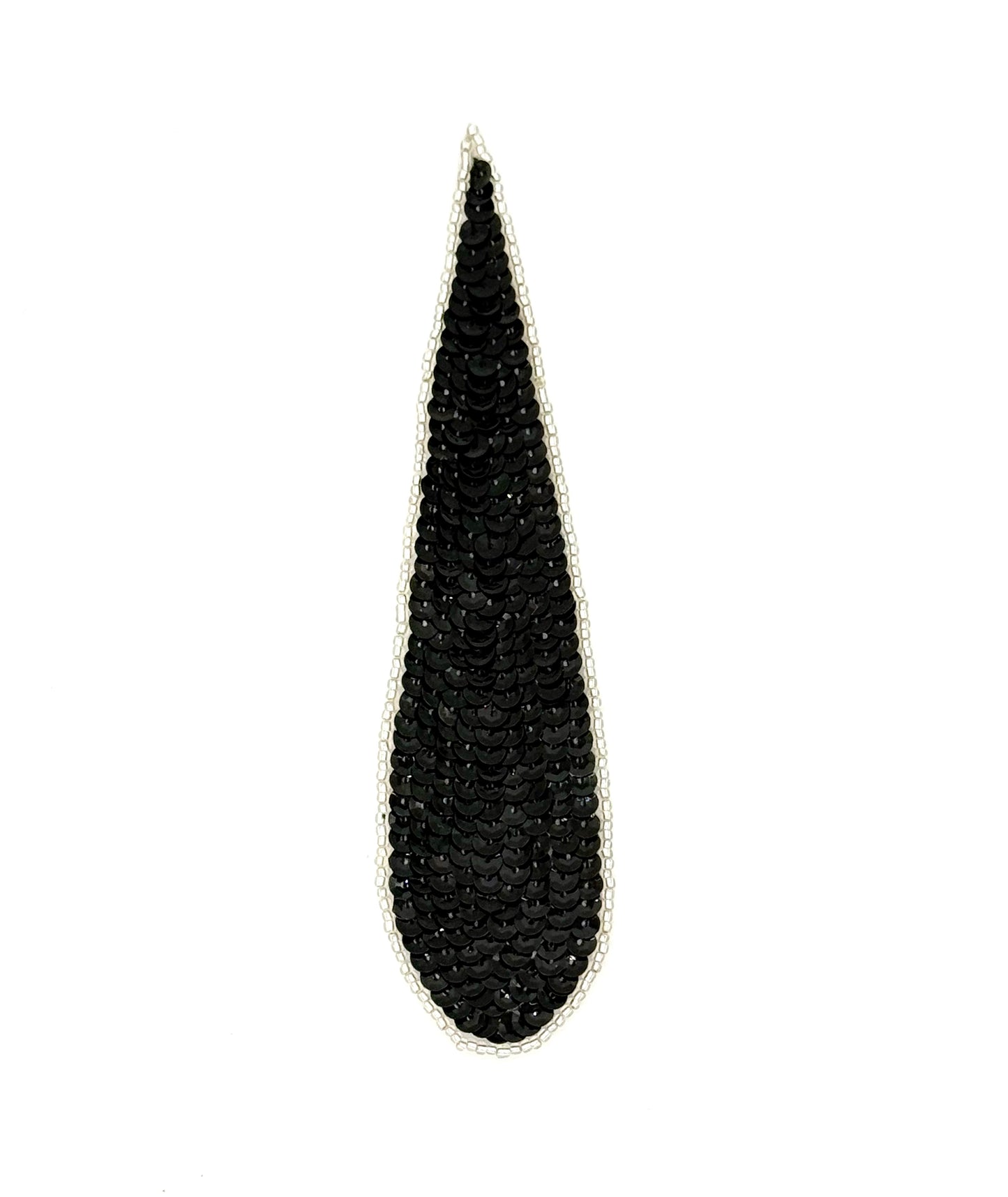 Diseño de Diseñador - Lágrima - Lentejuelas Negras - Ribete de Cuentas Plateadas 6.5"x 1.5"