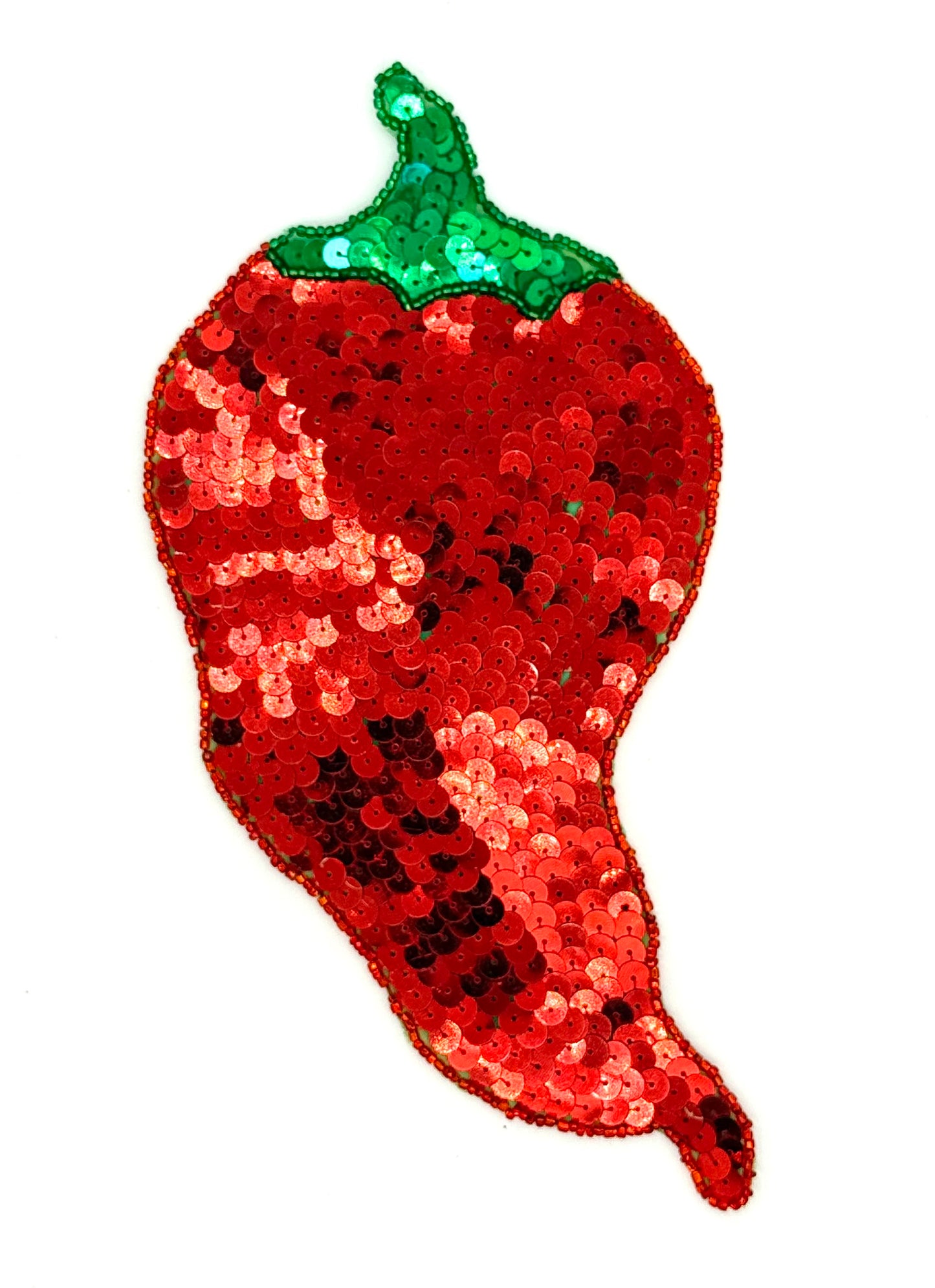 Chili Pepper Appliqué - Red/Green Sequins - Glass Beads 8.75" x 4.25"