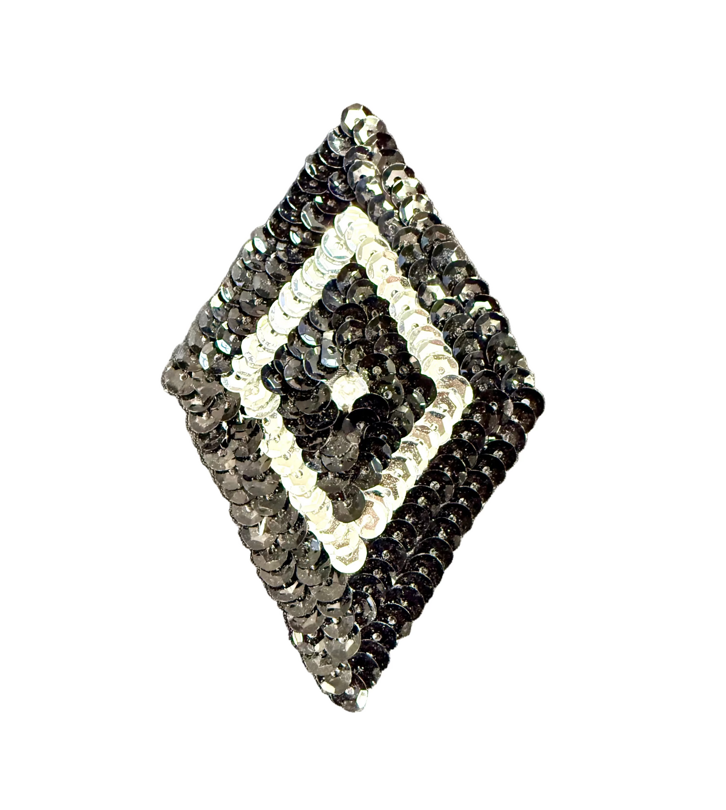Diseño de motivo de diamante - Lentejuelas negras/plateadas - Diamante de imitación central 4.25"x 3.75"