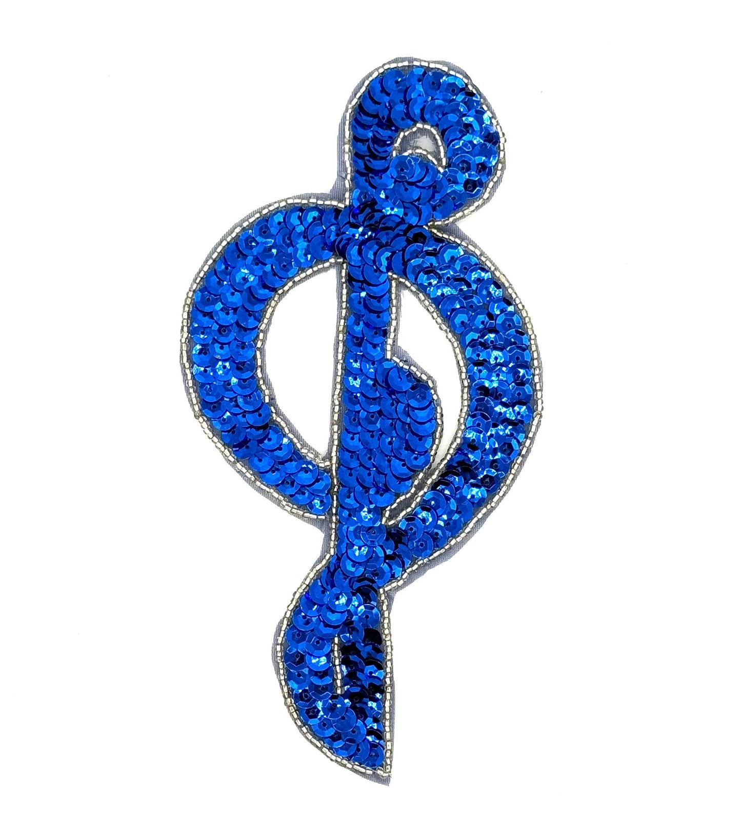 Treble Clef with Royal Blue Sequins Silver Beads 7.5" x 4"