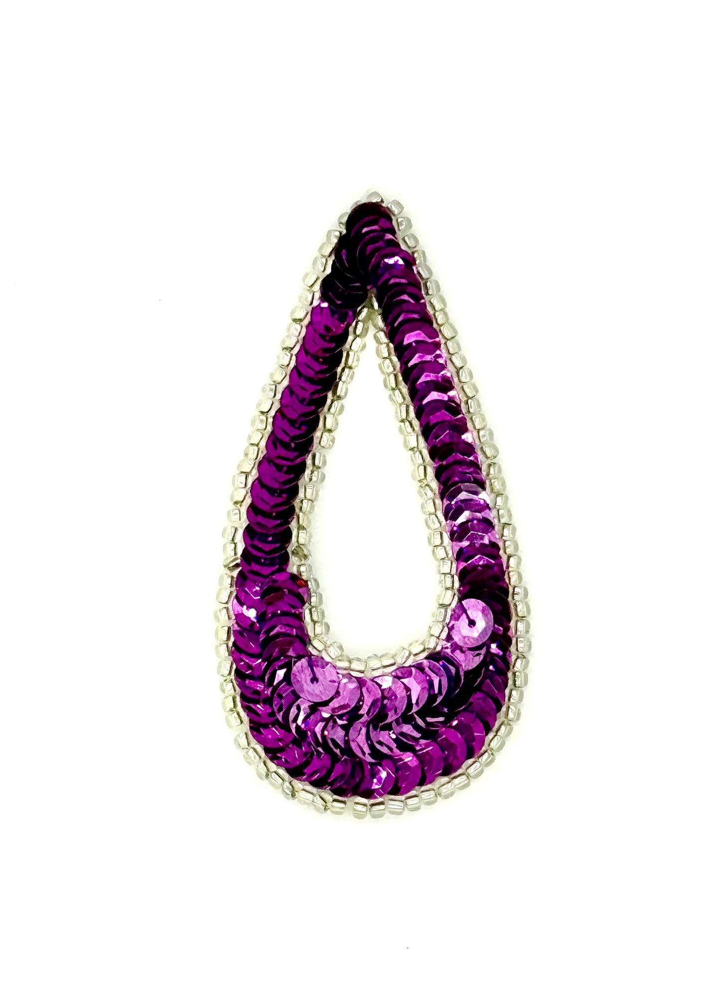 Designer Motif Small Teardrop with Purple Sequins and Silver Beads 3”x 1.5”