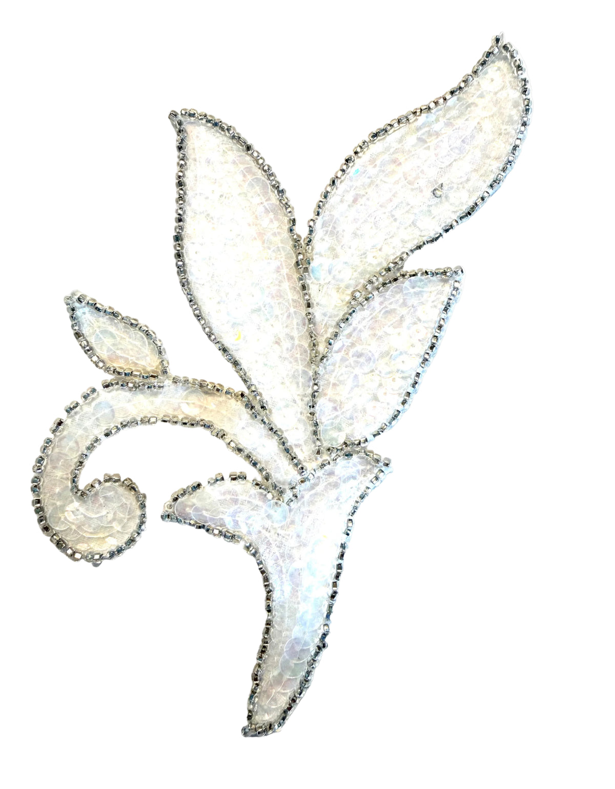 Iridescent Sequin Leaf Appliqué with Silver Beads, 7" x 4"