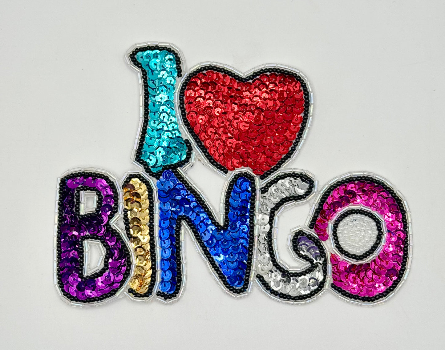 "I Love Bingo" Multicolored Sequins and Beads 6" x 4"