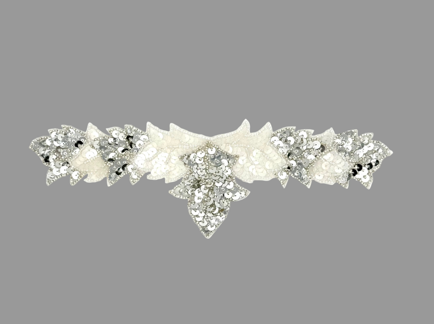 Designer Motif - Silver/Iridescent Sequins - Silver Beaded Trim 10”x 4”