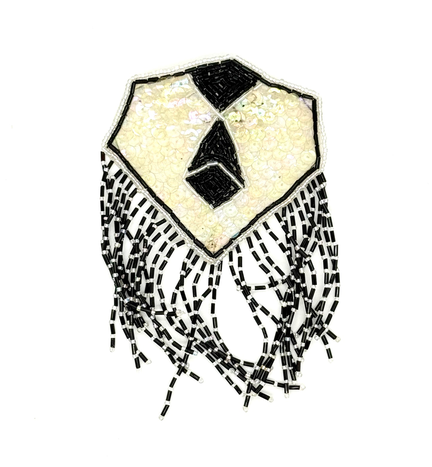 Hombrera hexagonal - Cuentas negras/iridiscentes - Lentejuelas iridiscentes beige de 15,24 cm x 10,16 cm