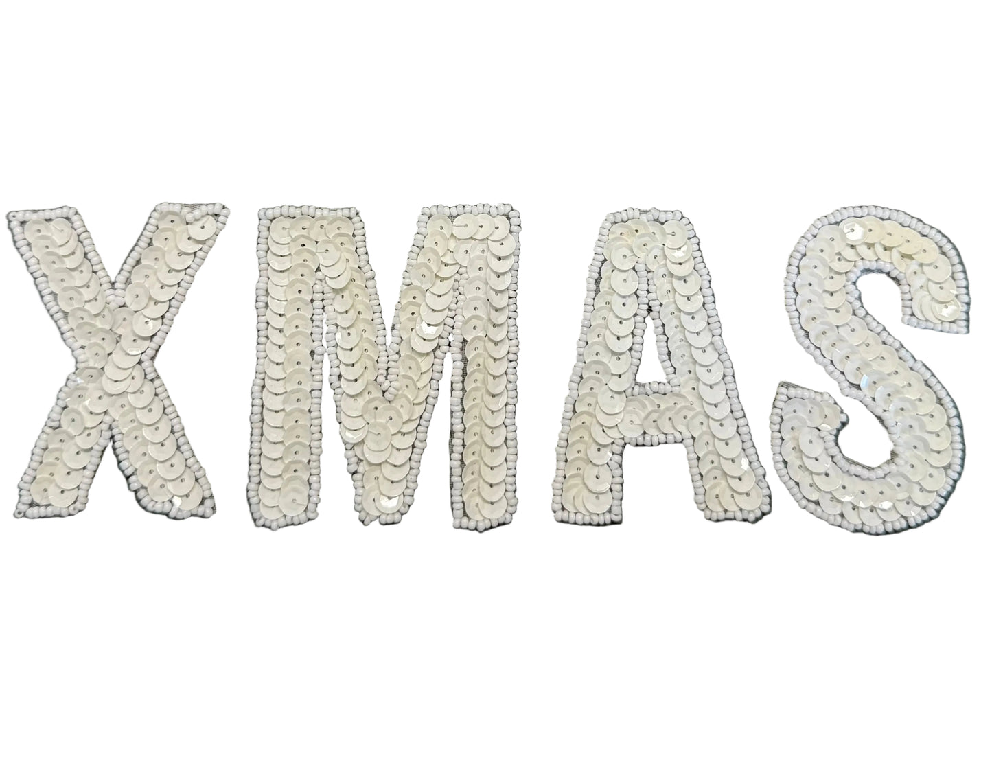 XMAS White Sequin & Bead Appliqué 3" x 2"