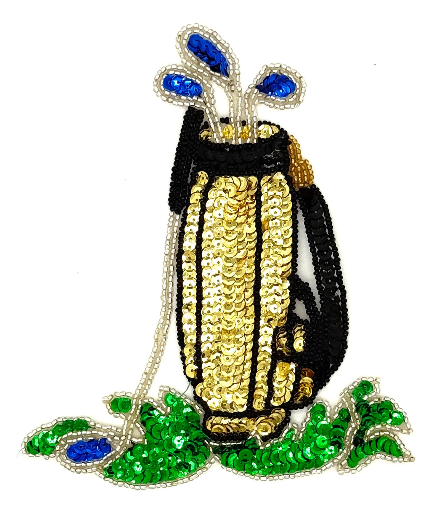 Golf Bag With Clubs - Multicolored Sequins - Glass Beads 6.5" x 5.5"