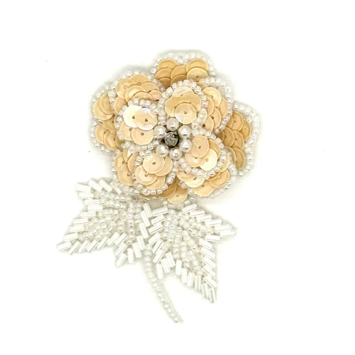 Triple-Layer Beige Sequin Flower Appliqué – Pair or Single – 3.25" × 2.25"