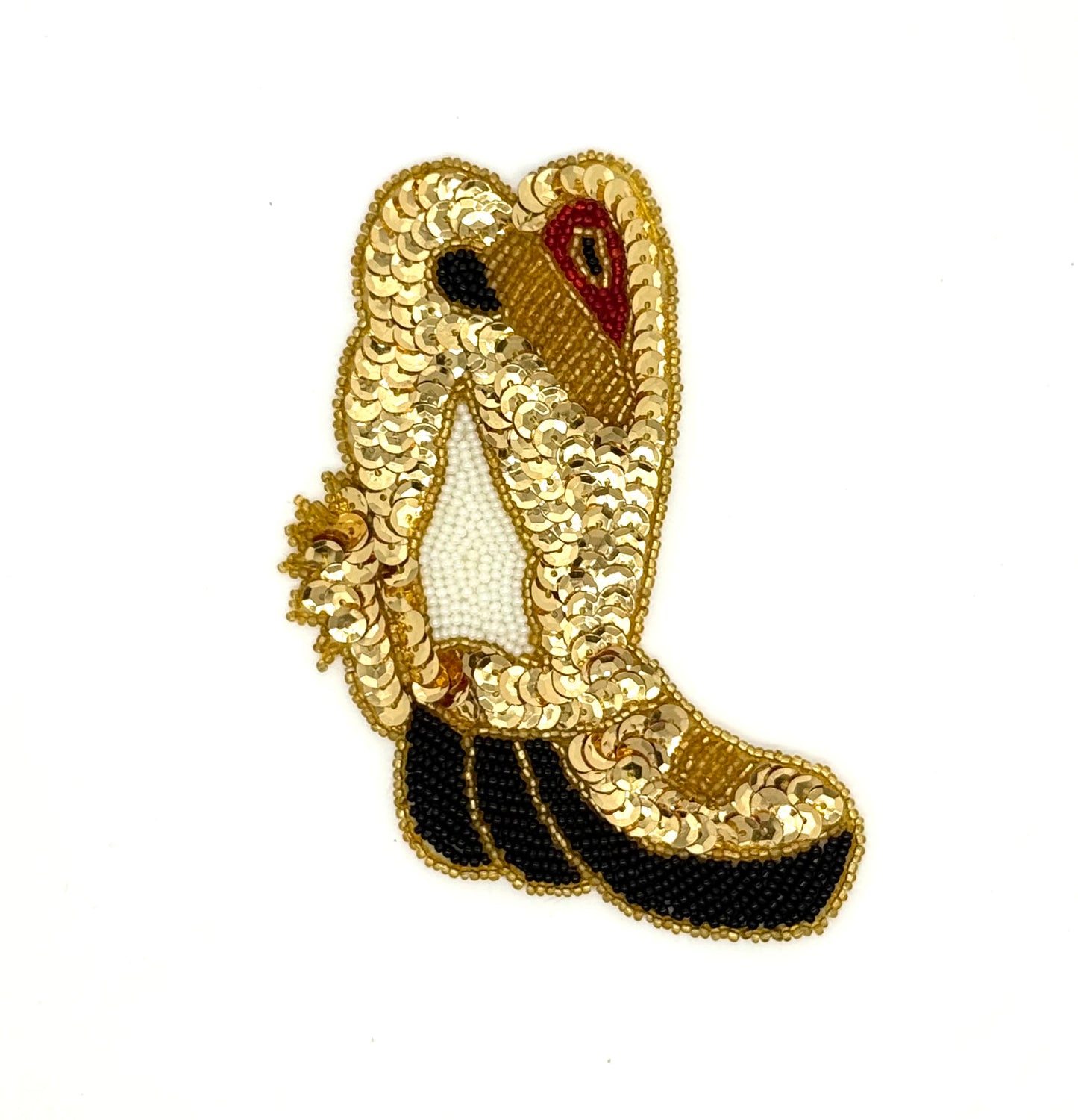 Cowboy Boot - Gold Sequins - Black/Gold/Red Glass Beads 5.5" x 4.25"