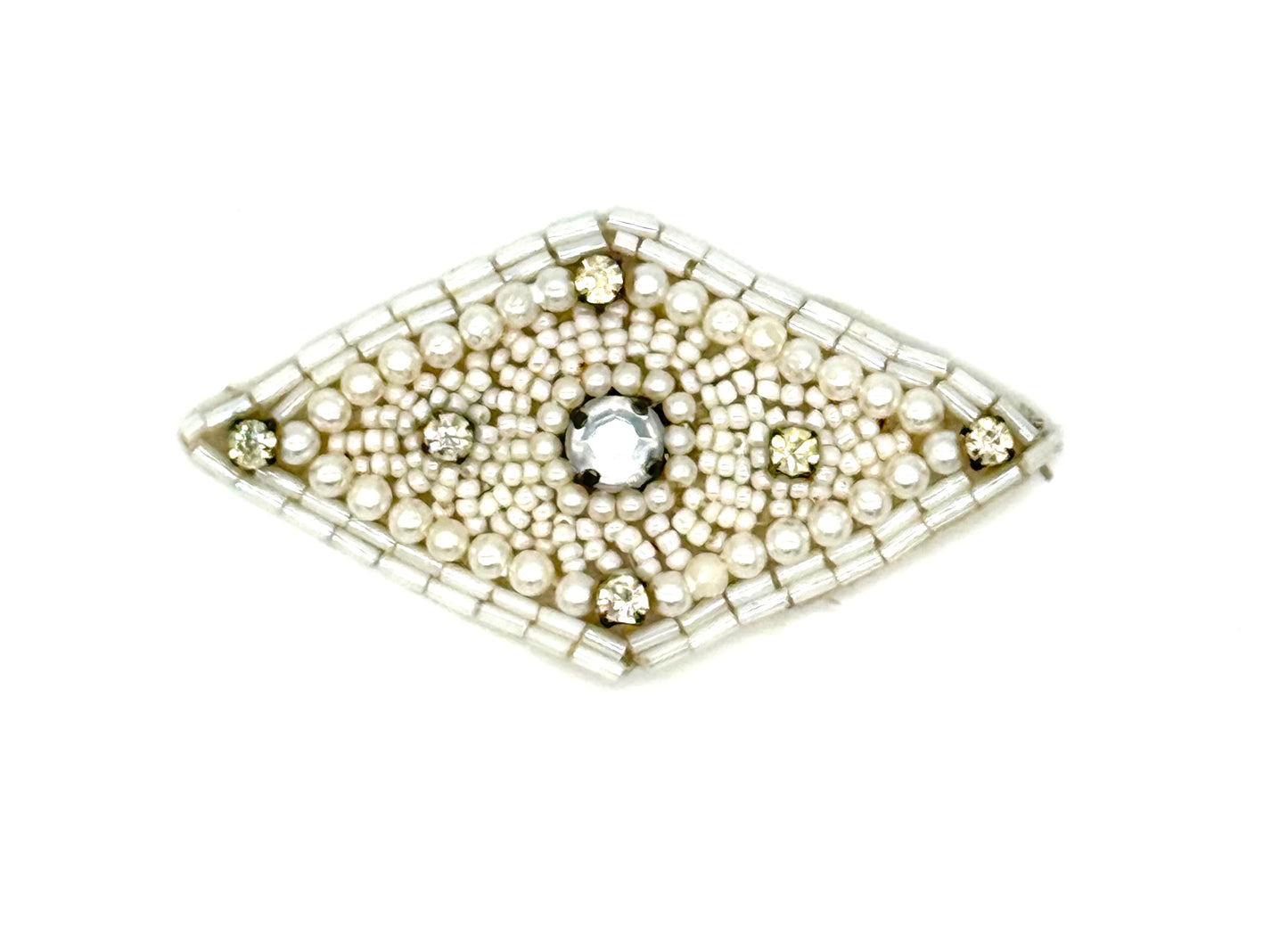 Designer Motif Diamond - Pearls - Rhinestones - White Beads 3" x 2"