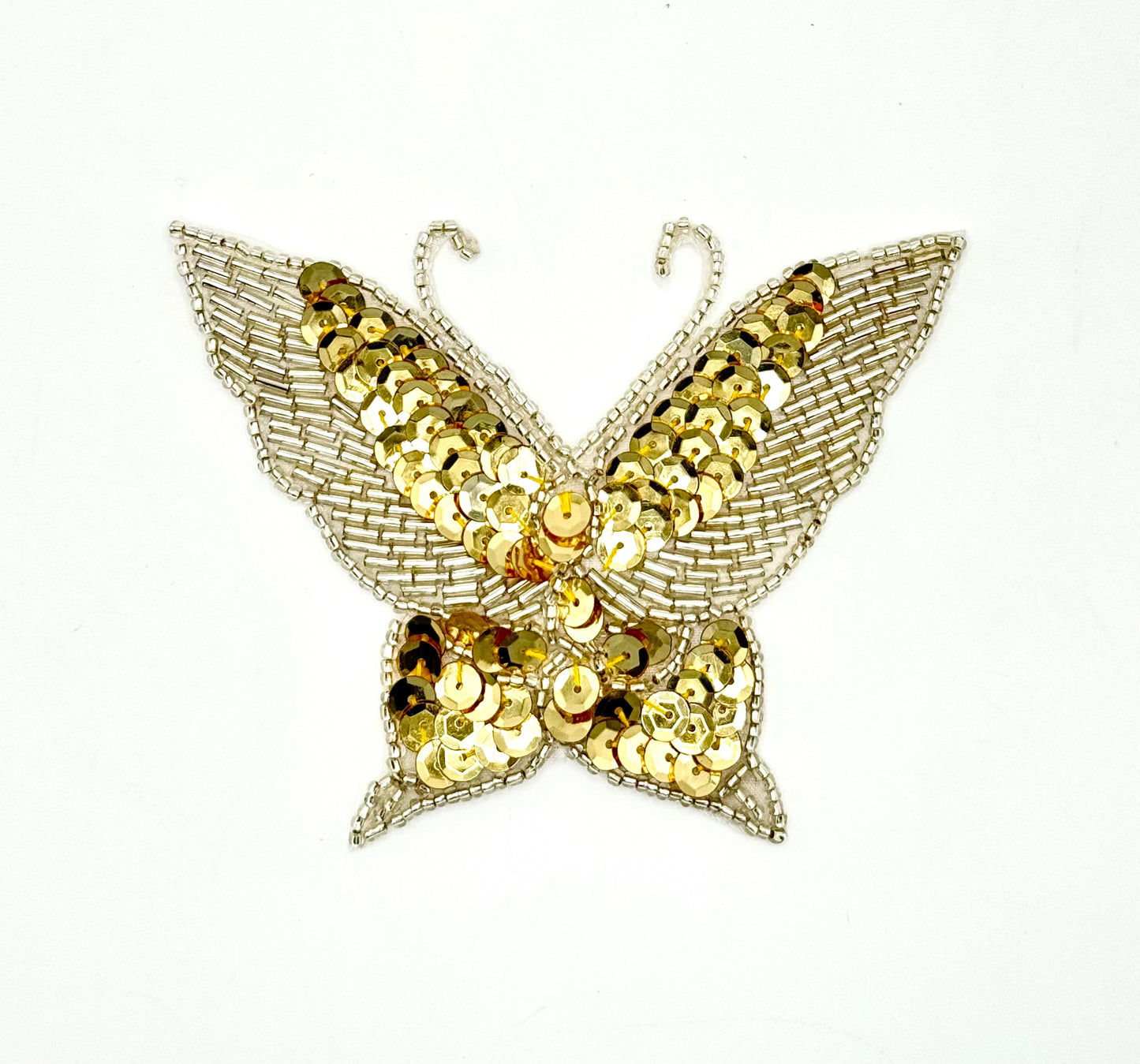Butterfly With Gold Sequins and Silver Beads 4" x 3"
