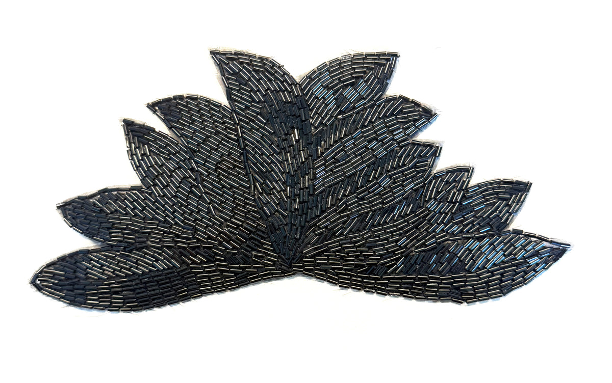 Leaf Appliqué - Black Bugle Beads 9" x 4"